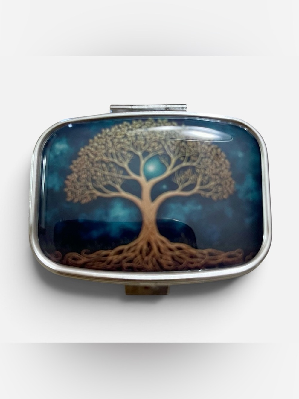 Whimsical Celtic Tree of Life Metal Pill Box Organizer